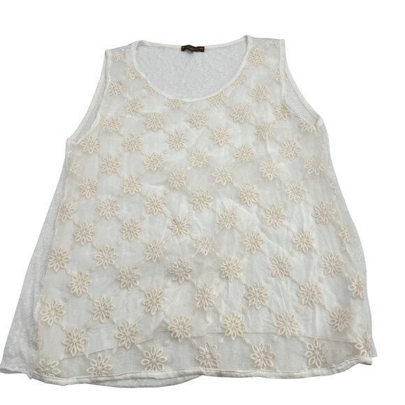 Piazza Roma Womens Floral Embroidered Sleeveless Top L White Linen Cotton Italy - Picture 1 of 9